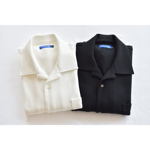 【日本製】 ワッフルシャツ 半袖 メンズ 羽織 大きいサイズ オープンカラー ホワイト(SHKB25-088-wh)